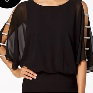 MSK Black Sheer Sleeve Cold Shoulder Jumpsuit with Silver Accents.  NWT